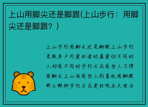 上山用脚尖还是脚跟(上山步行：用脚尖还是脚跟？)
